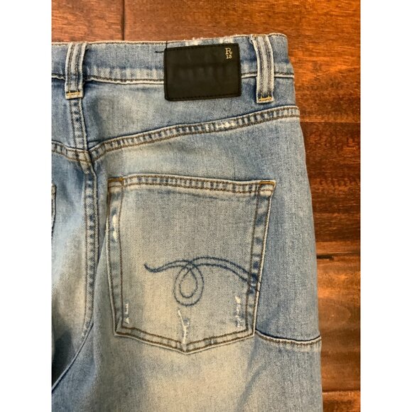 R13 Blue Light Wash Distressed Deacon Slate Denim Jeans, Size 29 - Picture 8 of 10